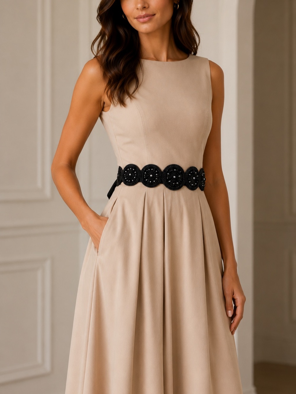 St. John Black Scalloped Decorative Belt